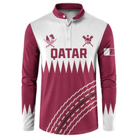 Boys maroon and white cricket button sweatshirt with QATAR front graphic
