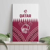 Red Qatar cricket canvas wall art with helmet batter and bat graphic