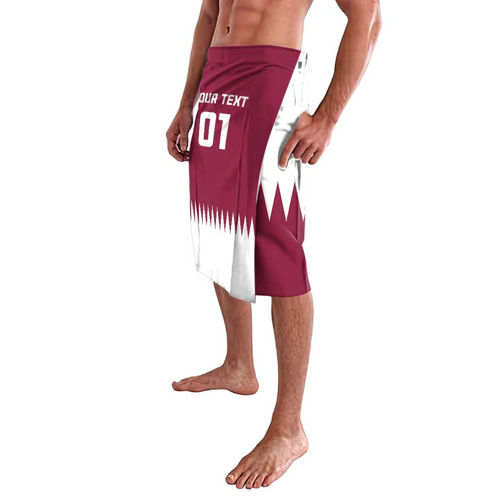 Boys maroon and white lavalava with number 01 front and side overlap