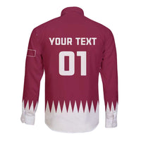 Back of red and white custom cricket button shirt with YOUR TEXT 01, long sleeves
