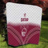 Qatar cricket quilt blanket, white quilted top with red Qatar and curved streak design