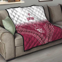 Qatar cricket quilt on sofa, white top with red bottom and cricket helmet graphic