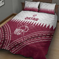 Red and white Qatar cricket quilt bed set with two matching pillows