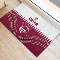 Red and white Qatar cricket doormat with QATAR logo and curved wave pattern