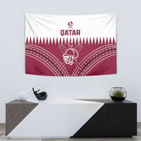 Qatar-themed red and white cricket wall tapestry with “QATAR” lettering and crossed bat design