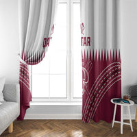 Qatar cricket window curtain pair with white header and maroon design with player emblem
