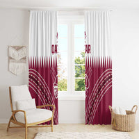 Qatar cricket window curtains with maroon lower panels and white top with header