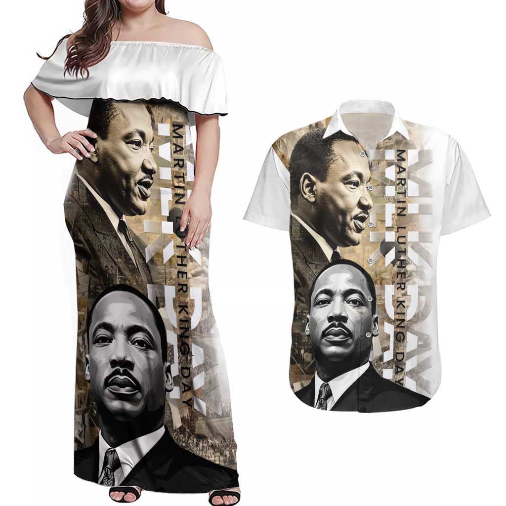 Martin Luther King Jr Day Couples Matching Off Shoulder Maxi Dress and Hawaiian Shirt MLK His Dream Still Matters - Wonder Print Shop