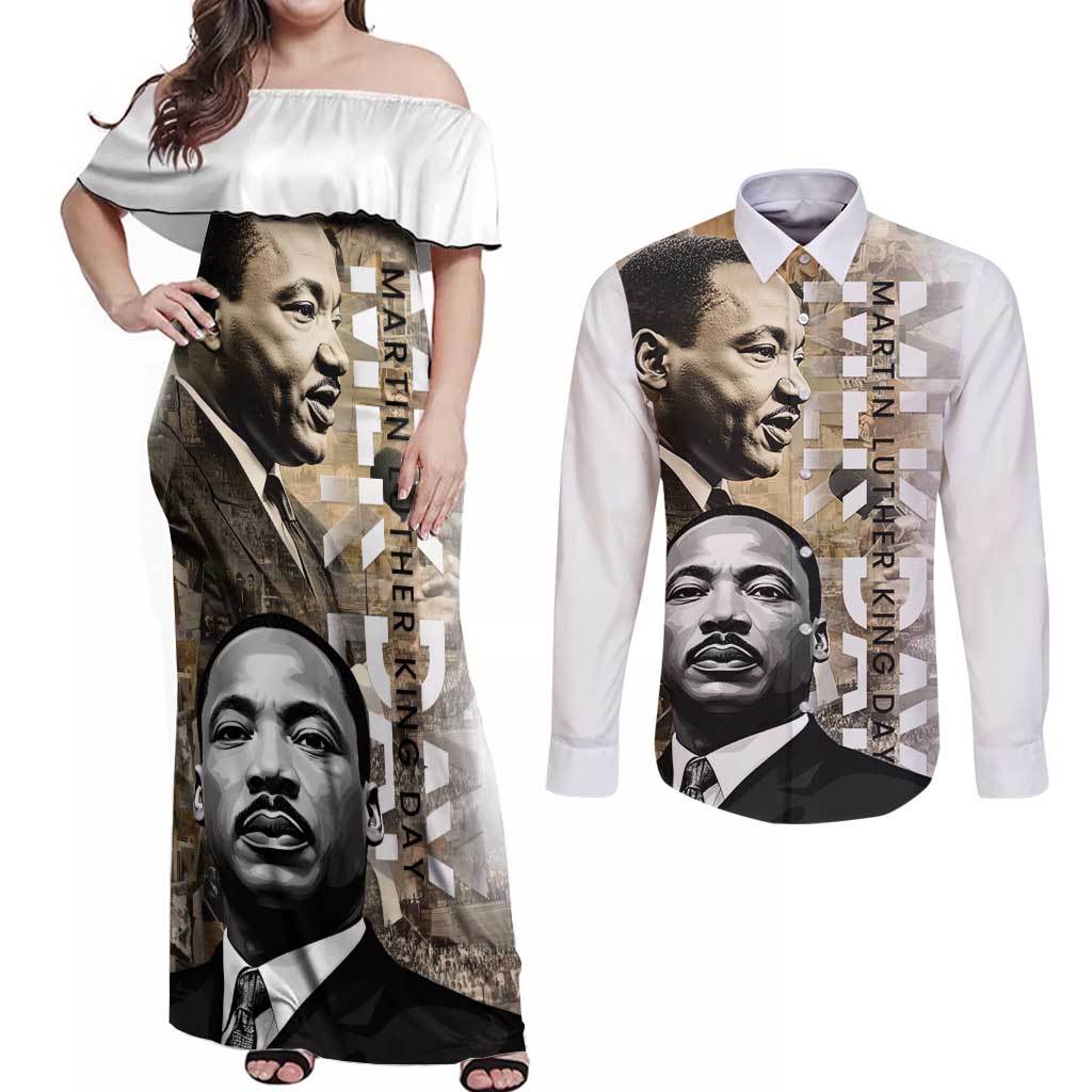 Martin Luther King Jr Day Couples Matching Off Shoulder Maxi Dress and Long Sleeve Button Shirt MLK His Dream Still Matters - Wonder Print Shop