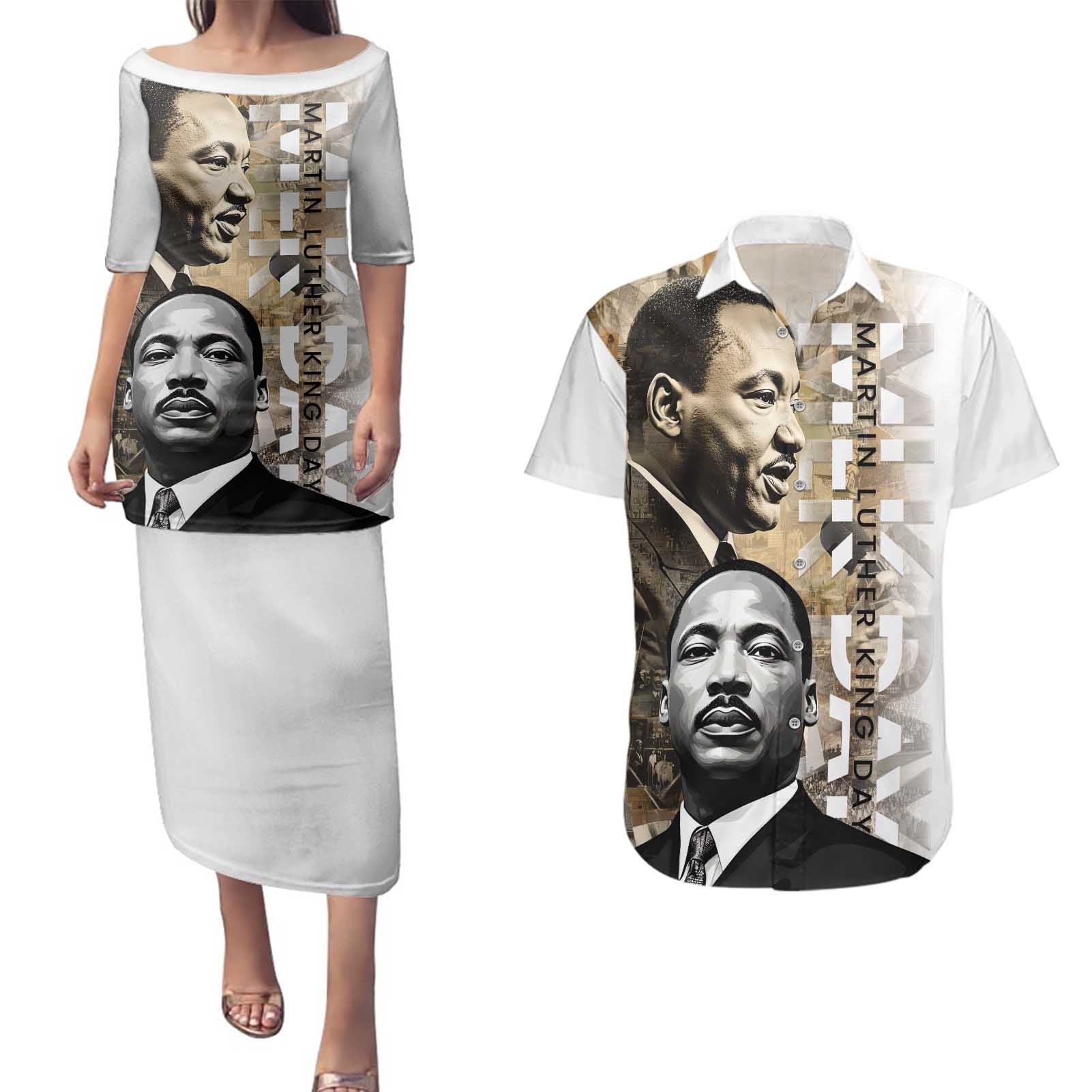 Martin Luther King Jr Day Couples Matching Puletasi and Hawaiian Shirt MLK His Dream Still Matters - Wonder Print Shop