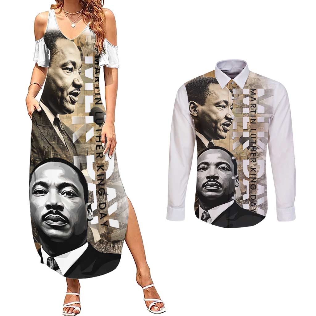 Martin Luther King Jr Day Couples Matching Summer Maxi Dress and Long Sleeve Button Shirt MLK His Dream Still Matters - Wonder Print Shop