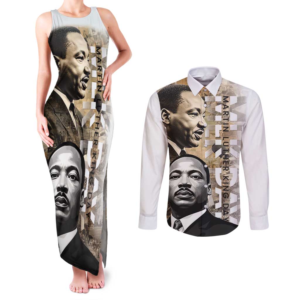 Martin Luther King Jr Day Couples Matching Tank Maxi Dress and Long Sleeve Button Shirt MLK His Dream Still Matters - Wonder Print Shop