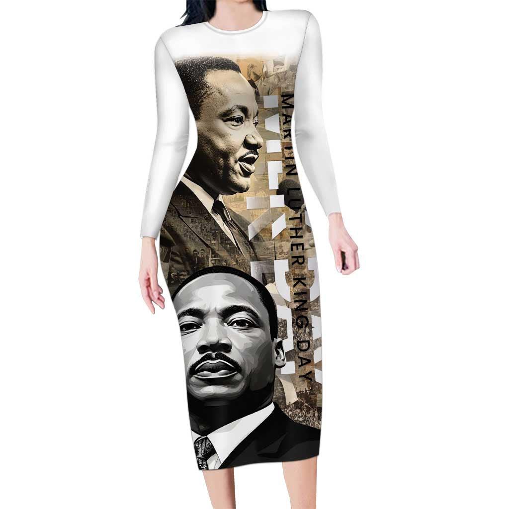 Martin Luther King Jr Day Long Sleeve Bodycon Dress MLK His Dream Still Matters - Wonder Print Shop