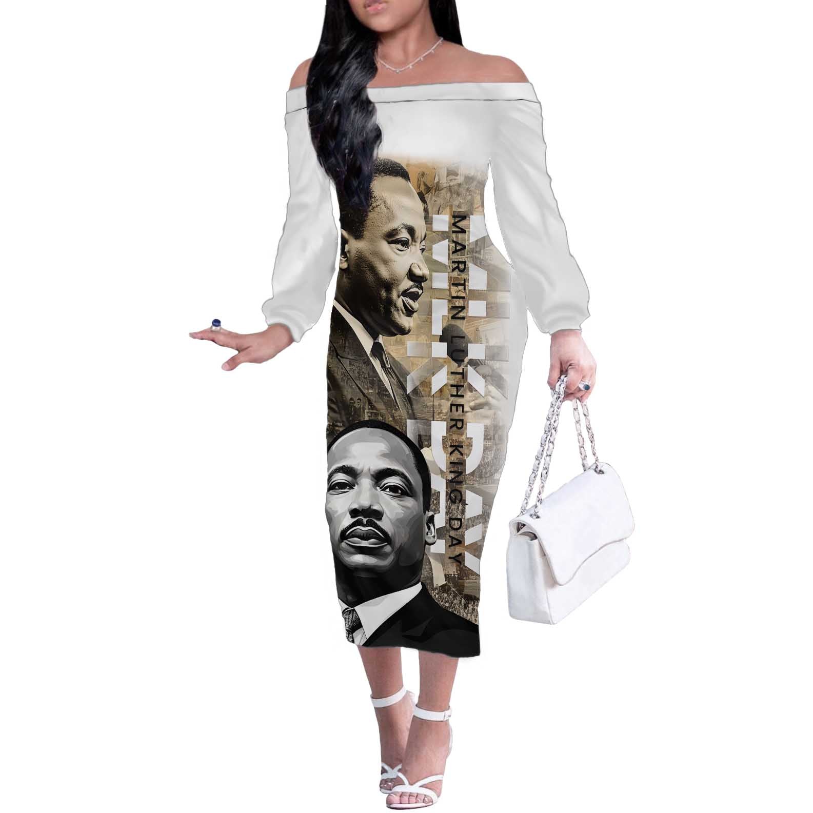 Martin Luther King Jr Day Off The Shoulder Long Sleeve Dress MLK His Dream Still Matters - Wonder Print Shop