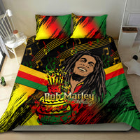 Bedding set showing full-color Bob Marley Birthday design on duvet with two matching pillows