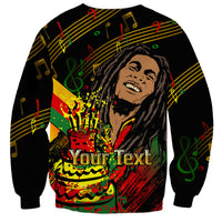 Unisex black sweatshirt with reggae-style notes and 'Your Text' front graphic