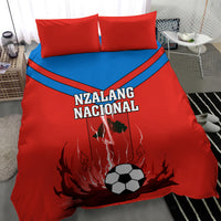 Red and blue football bedding set with two pillows, Nzalang Nacional logo and flame soccer ball