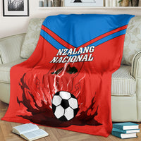 Equatorial Guinea football blanket, red/blue with Nzalang Nacional text and soccer-ball graphic