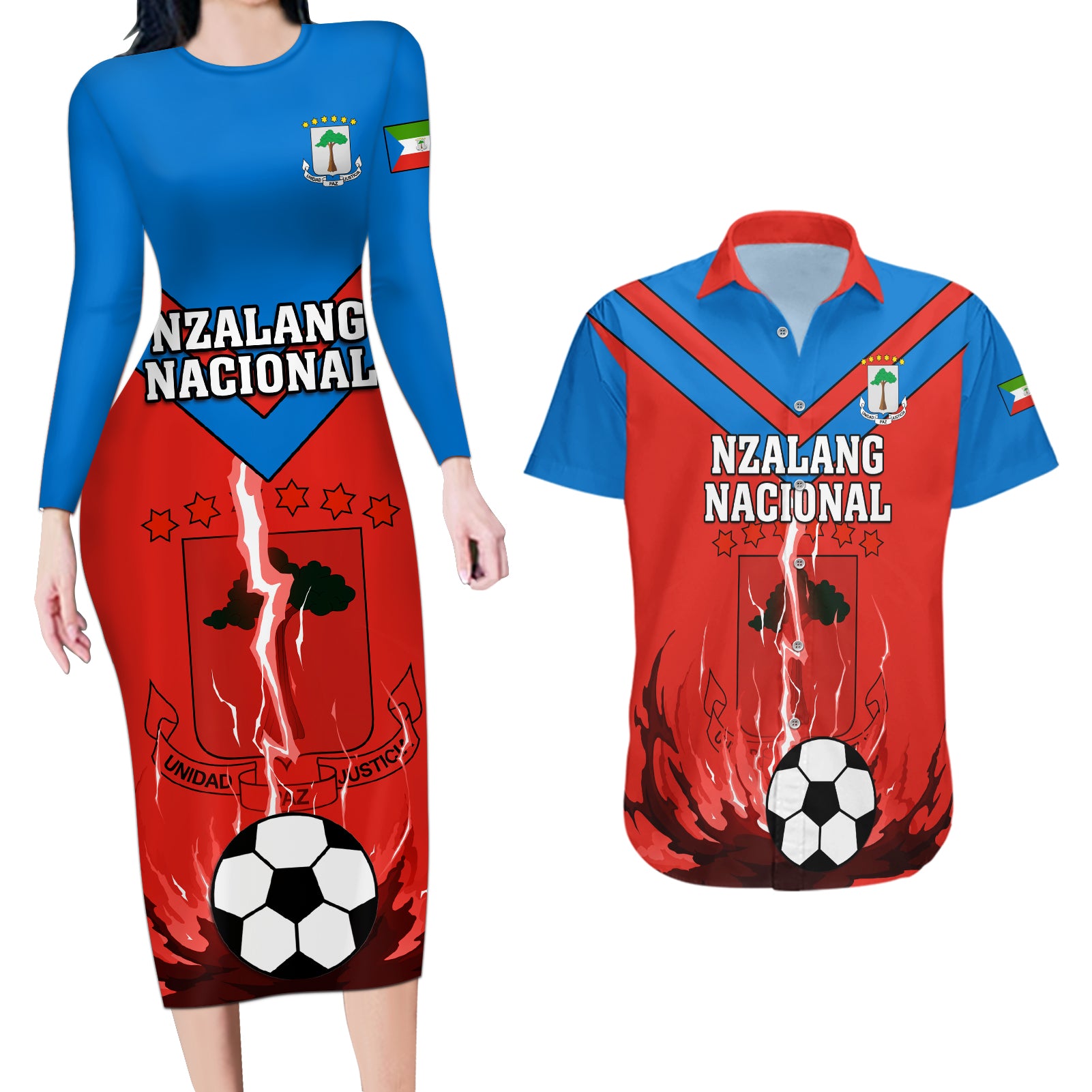 Equatorial Guinea Football Couples Matching Long Sleeve Bodycon Dress and Hawaiian Shirt Come On Nzalang Nacional