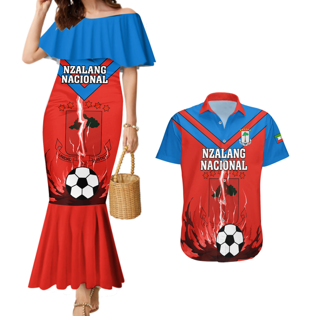 Equatorial Guinea Football Couples Matching Mermaid Dress and Hawaiian Shirt Come On Nzalang Nacional