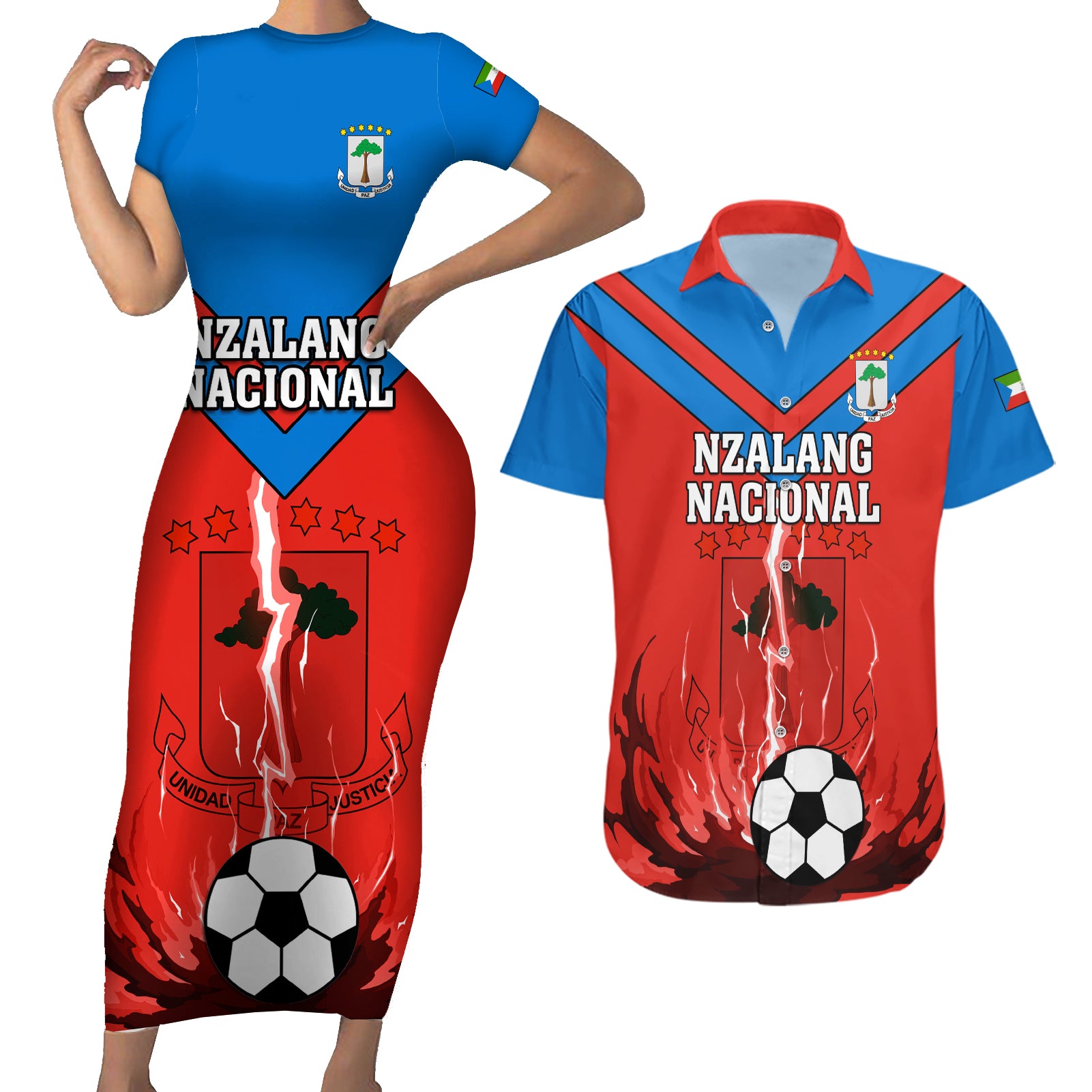 Equatorial Guinea Football Couples Matching Short Sleeve Bodycon Dress and Hawaiian Shirt Come On Nzalang Nacional