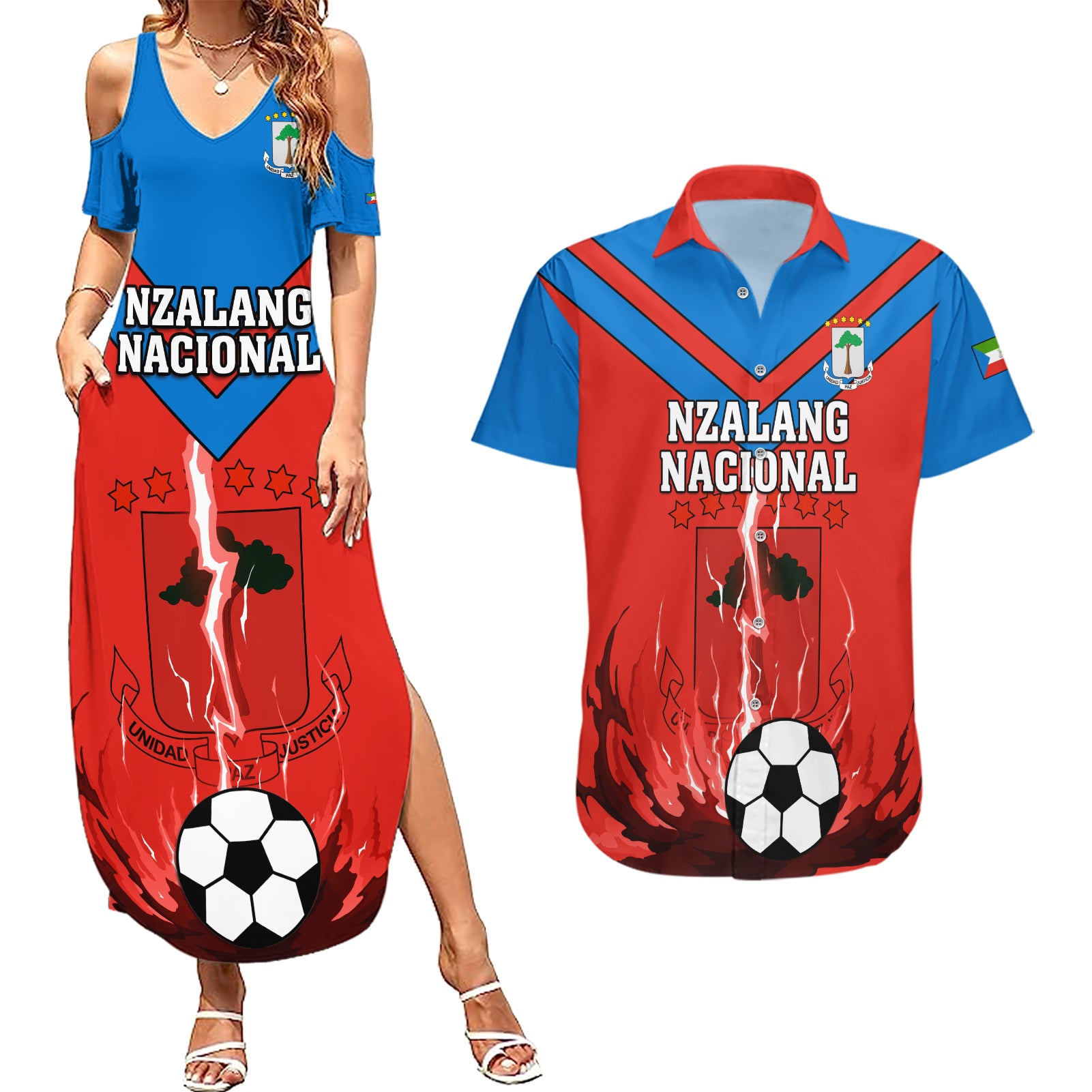 Equatorial Guinea Football Couples Matching Summer Maxi Dress and Hawaiian Shirt Come On Nzalang Nacional