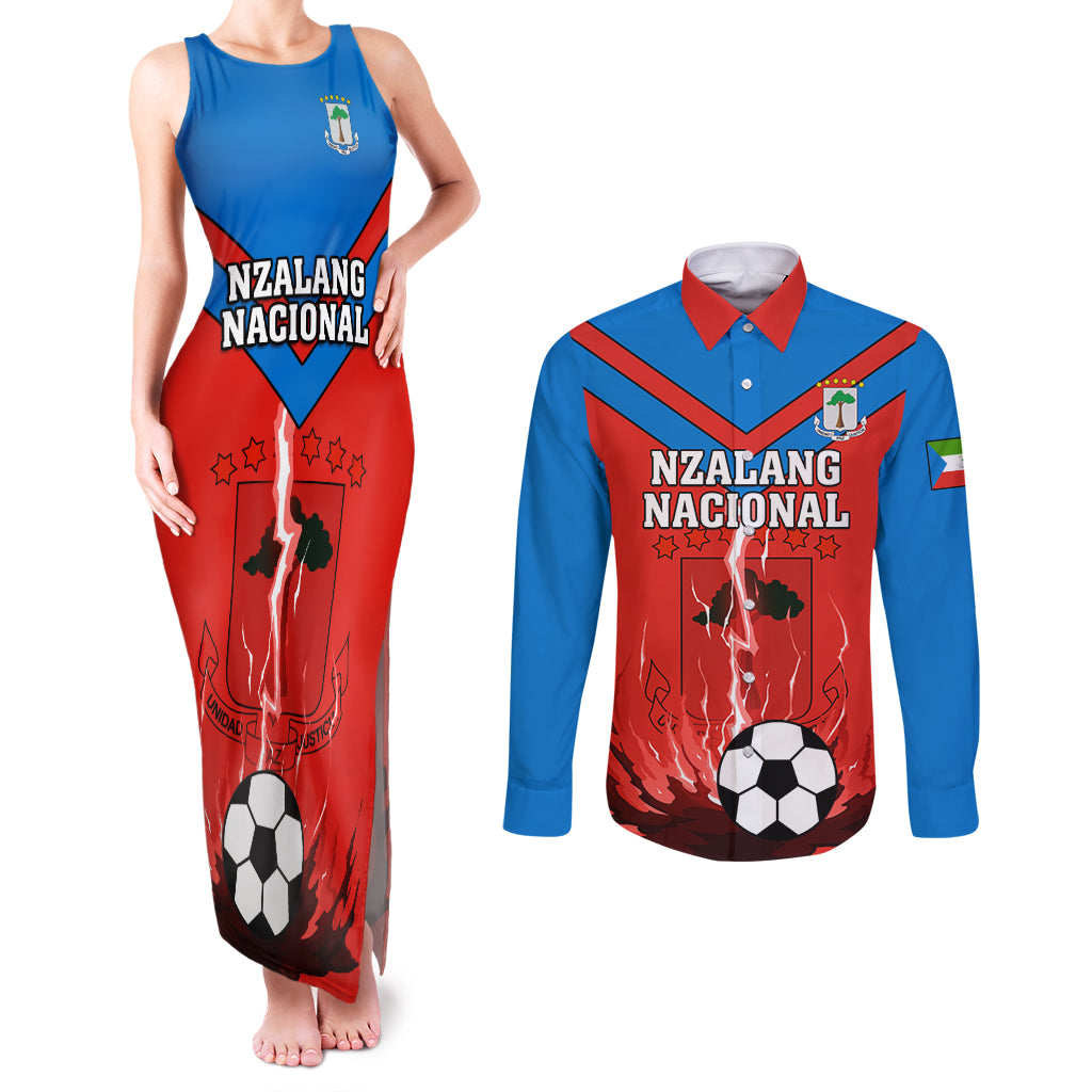 Equatorial Guinea Football Couples Matching Tank Maxi Dress and Long Sleeve Button Shirt Come On Nzalang Nacional - Wonder Print Shop