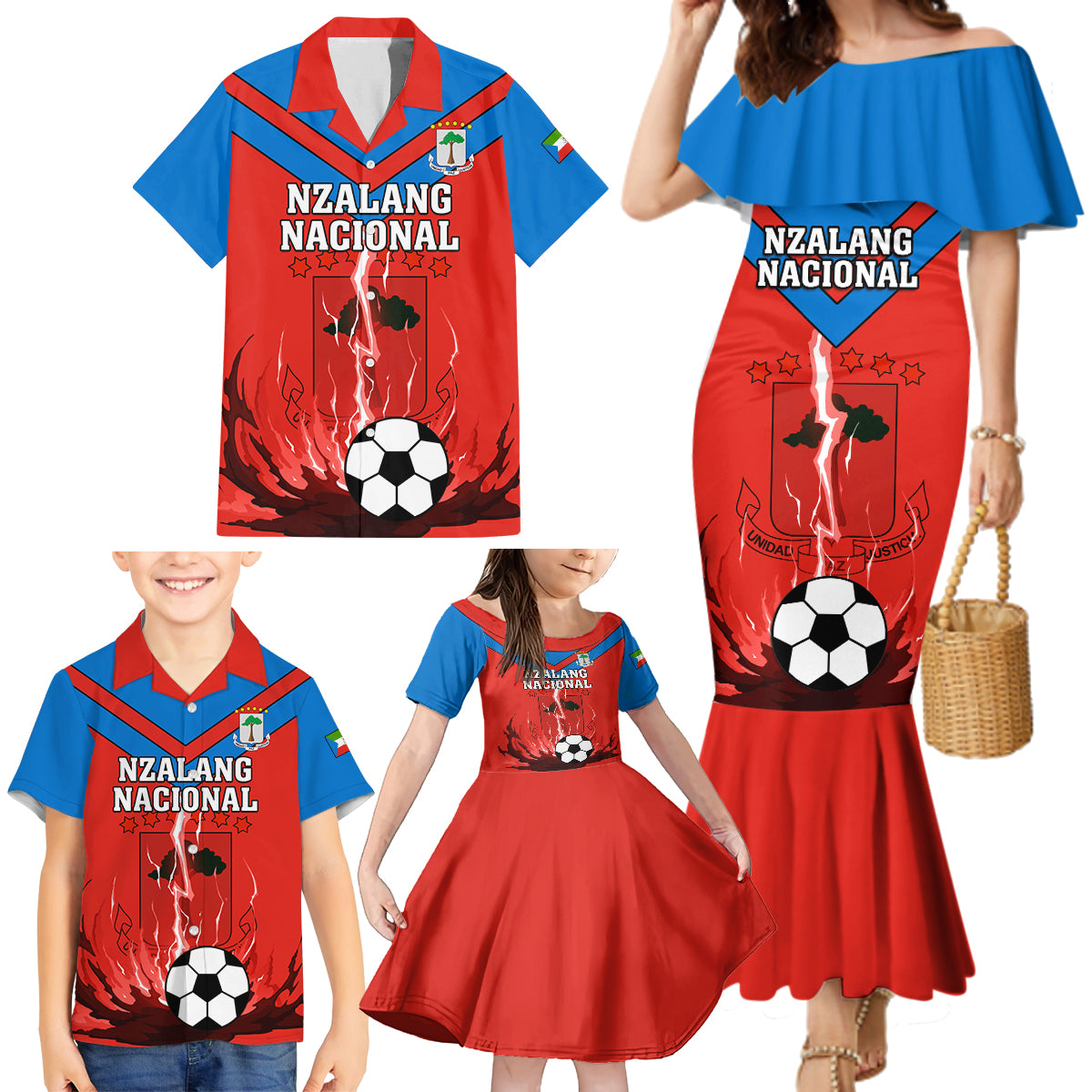 Equatorial Guinea Football Family Matching Mermaid Dress and Hawaiian Shirt Come On Nzalang Nacional - Wonder Print Shop