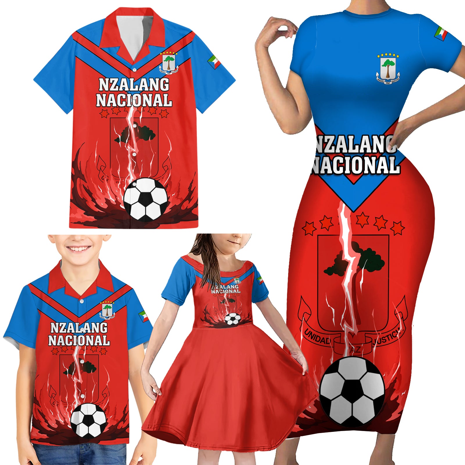 Equatorial Guinea Football Family Matching Short Sleeve Bodycon Dress and Hawaiian Shirt Come On Nzalang Nacional - Wonder Print Shop