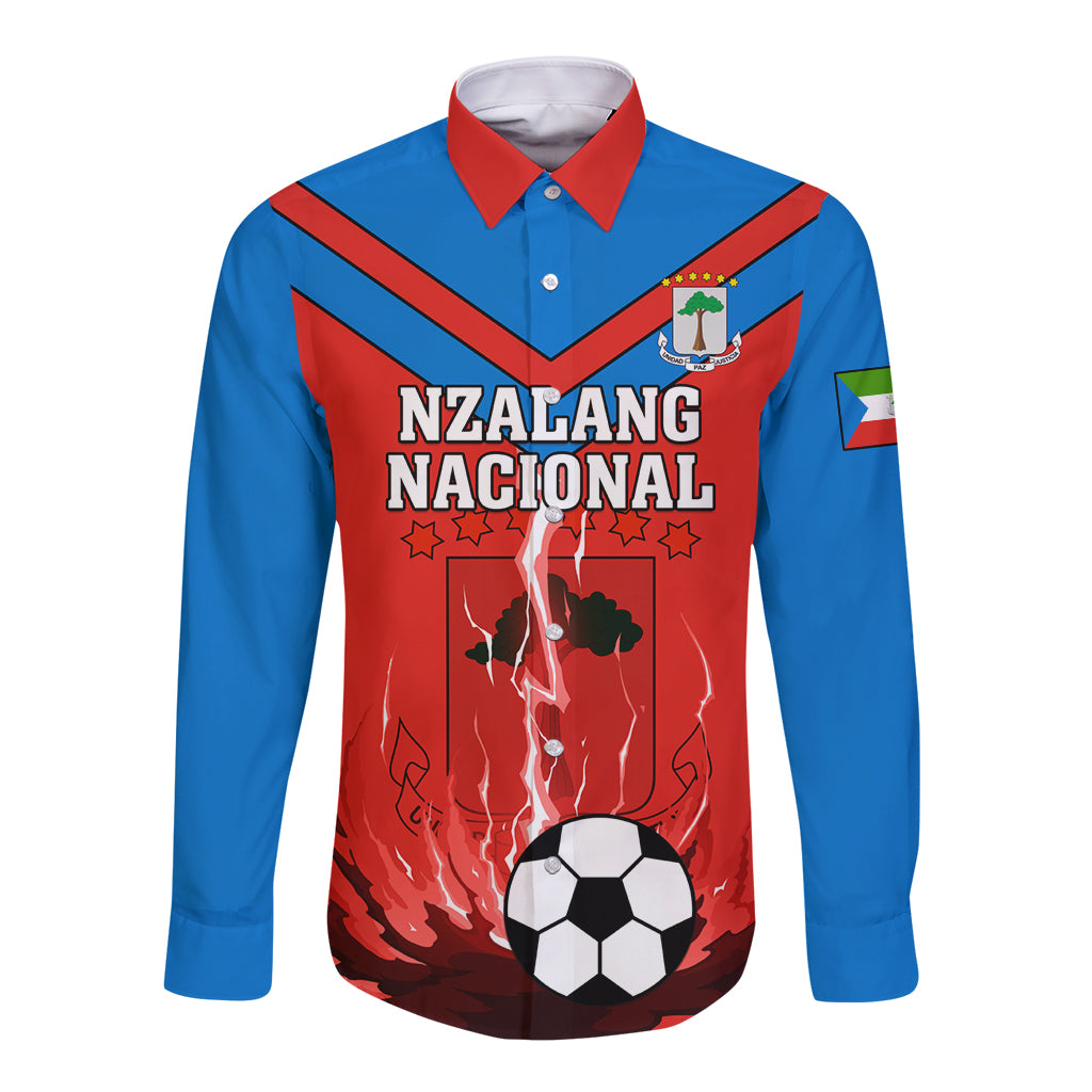 Long-sleeve button football shirt with NZAGANG NACIONAL logo and soccer graphic, red/blue