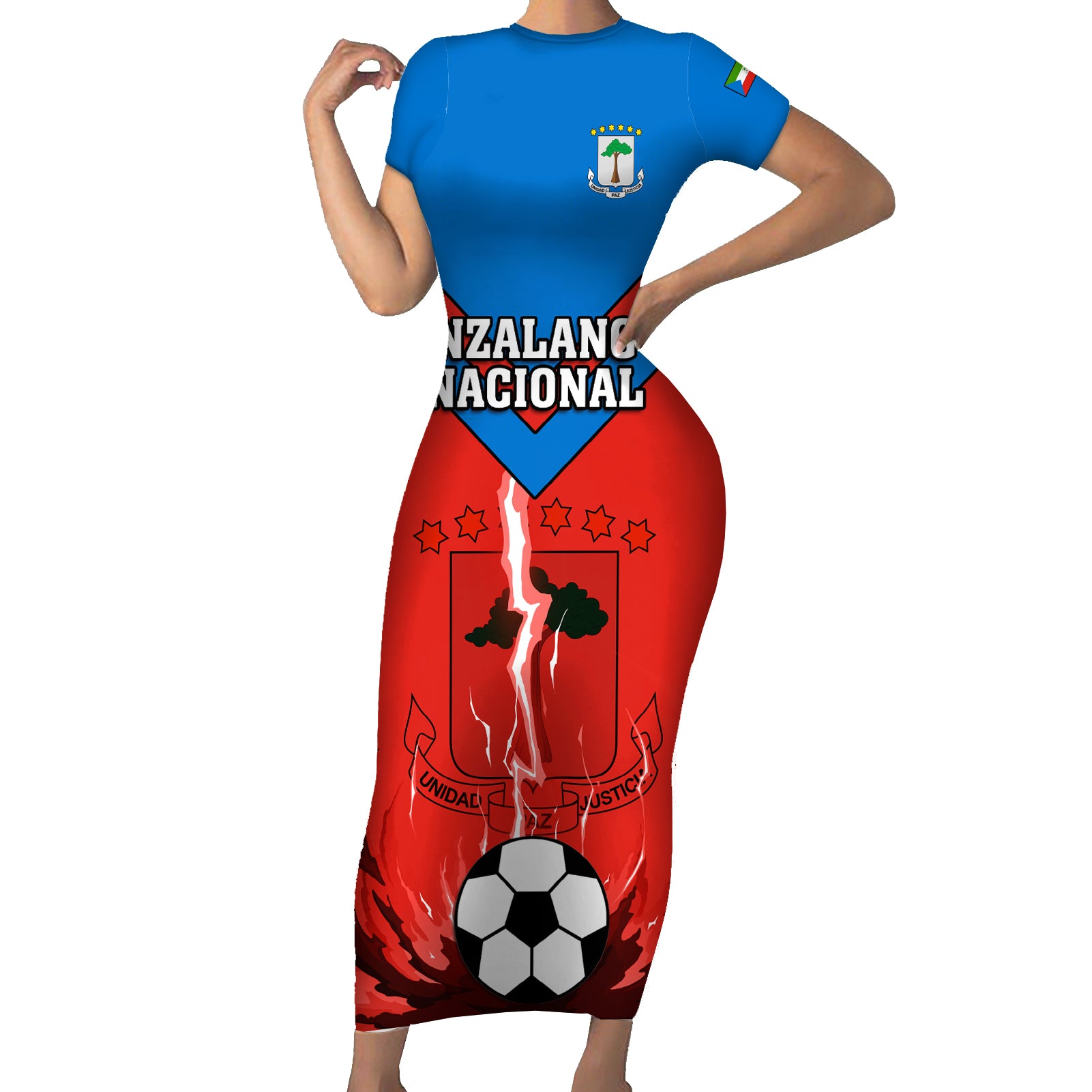 Equatorial Guinea Football Short Sleeve Bodycon Dress Come On Nzalang Nacional