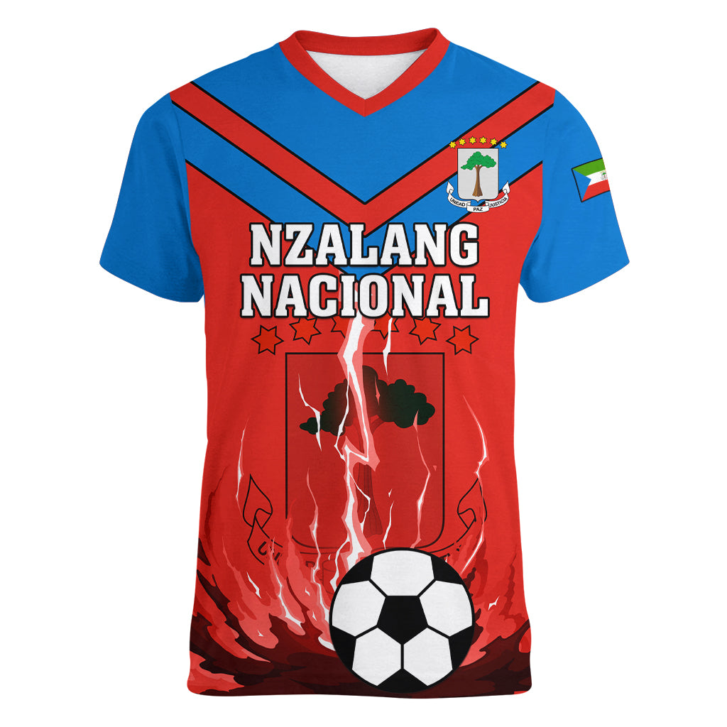 Equatorial Guinea Football Women V Neck T Shirt Come On Nzalang Nacional