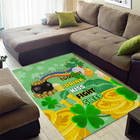Green shamrock area rug with pot of gold graphic and bold to-do list words