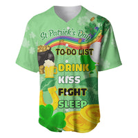 Green baseball jersey with V-neck, shamrock, beer and To-Do List design