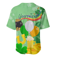 Green baseball jersey with V-neck, shamrock, balloon and beer with Your Text area