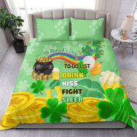 Green Saint Patrick's Day bedding set with shamrock pattern and matching pillowcases