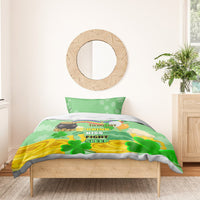 Green Saint Patrick's Day duvet with shamrock and rainbow text plus two pillowcases