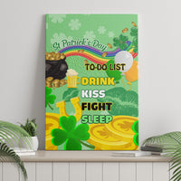 Green canvas wall art showing To-Do List with DRINK, KISS, FIGHT, SLEEP and shamrocks