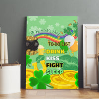 Green canvas wall art with St. Patrick’s Day title, shamrocks, and DRINK/KISS/FIGHT/SLEEP