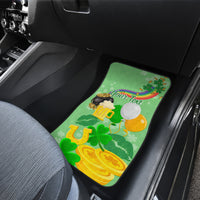 Green St. Patrick rear car mat with shamrocks, beer, and “Your Text”
