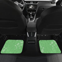 Green St. Patrick rear car mats with small white clover pattern, pair