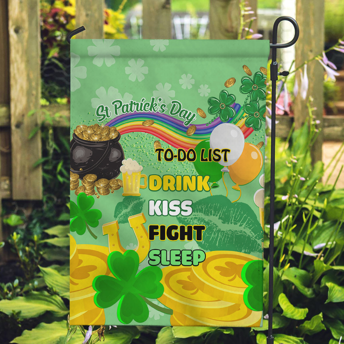 Saint Patrick Day Garden Flag Shamrock To Do List - Wonder Print Shop