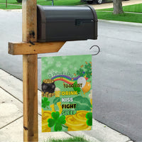 Green St. Patrick's Day garden flag with To-Do List text, drink kiss fight sleep graphics