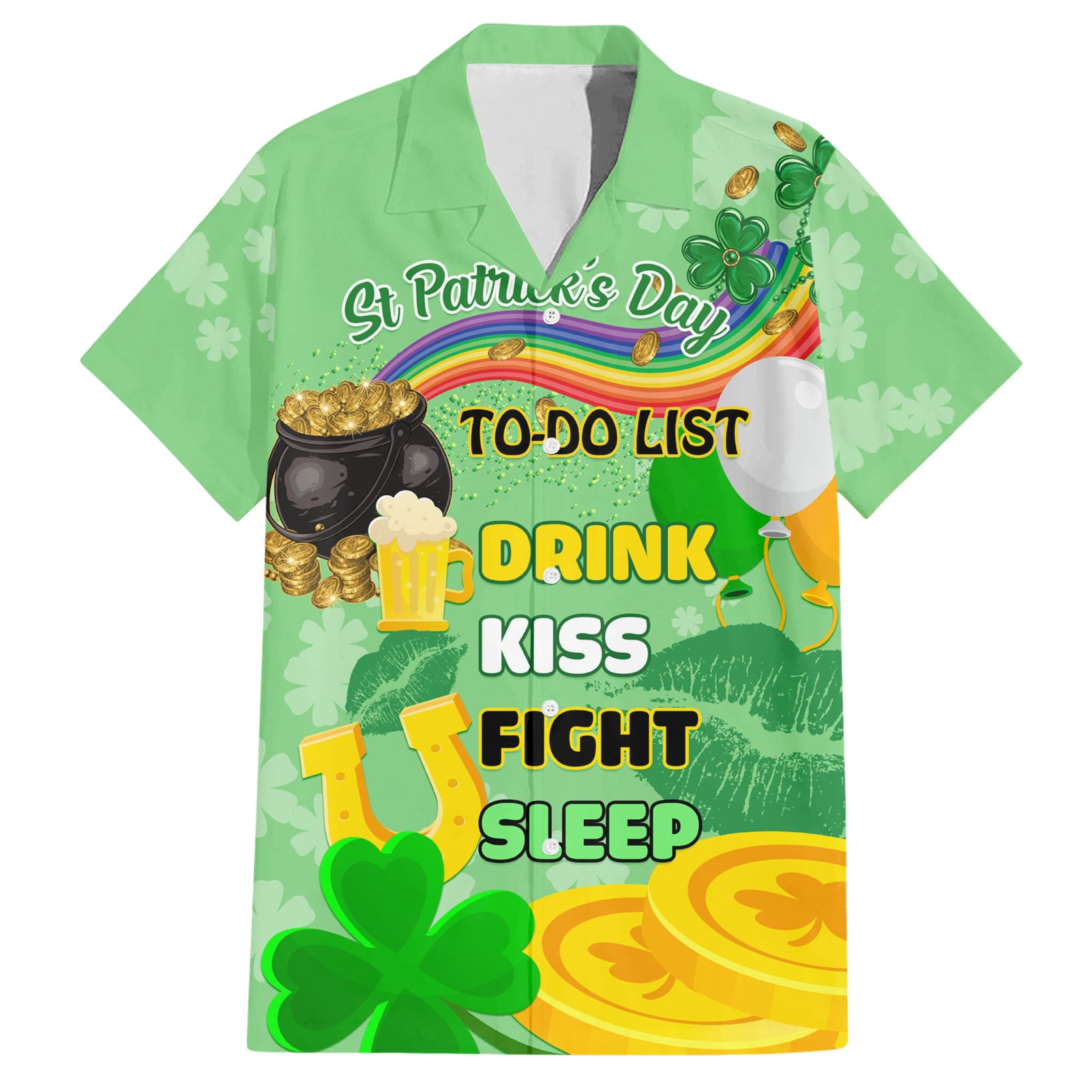 Saint Patrick Day Hawaiian Shirt Shamrock To Do List - Wonder Print Shop