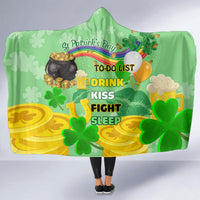 Green St. Patrick’s Day hooded blanket with shamrocks and “To-Do List” text design