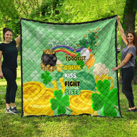 St. Patrick’s Day quilt laid flat with rainbow, clovers, and to-do list lettering