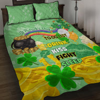 Green shamrock quilt bed set with rainbow to-do list and drink kiss fight sleep text