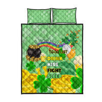 Green shamrock quilt bed set with rainbow to-do list and matching pillow shams