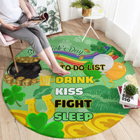 Green round St. Patrick's Day shamrock carpet featuring To-Do List and themed phrases