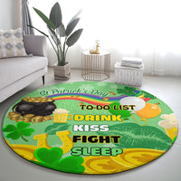 Green round St. Patrick's Day shamrock carpet with To-Do List and clover graphics